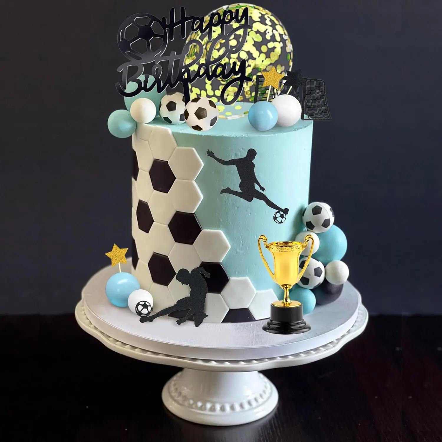 1 Set Blaue Fußbälle Tortendekoration Fußballspieler Kuchendekoration Fußball Sport Geburtstag Cupcake Tortendeko