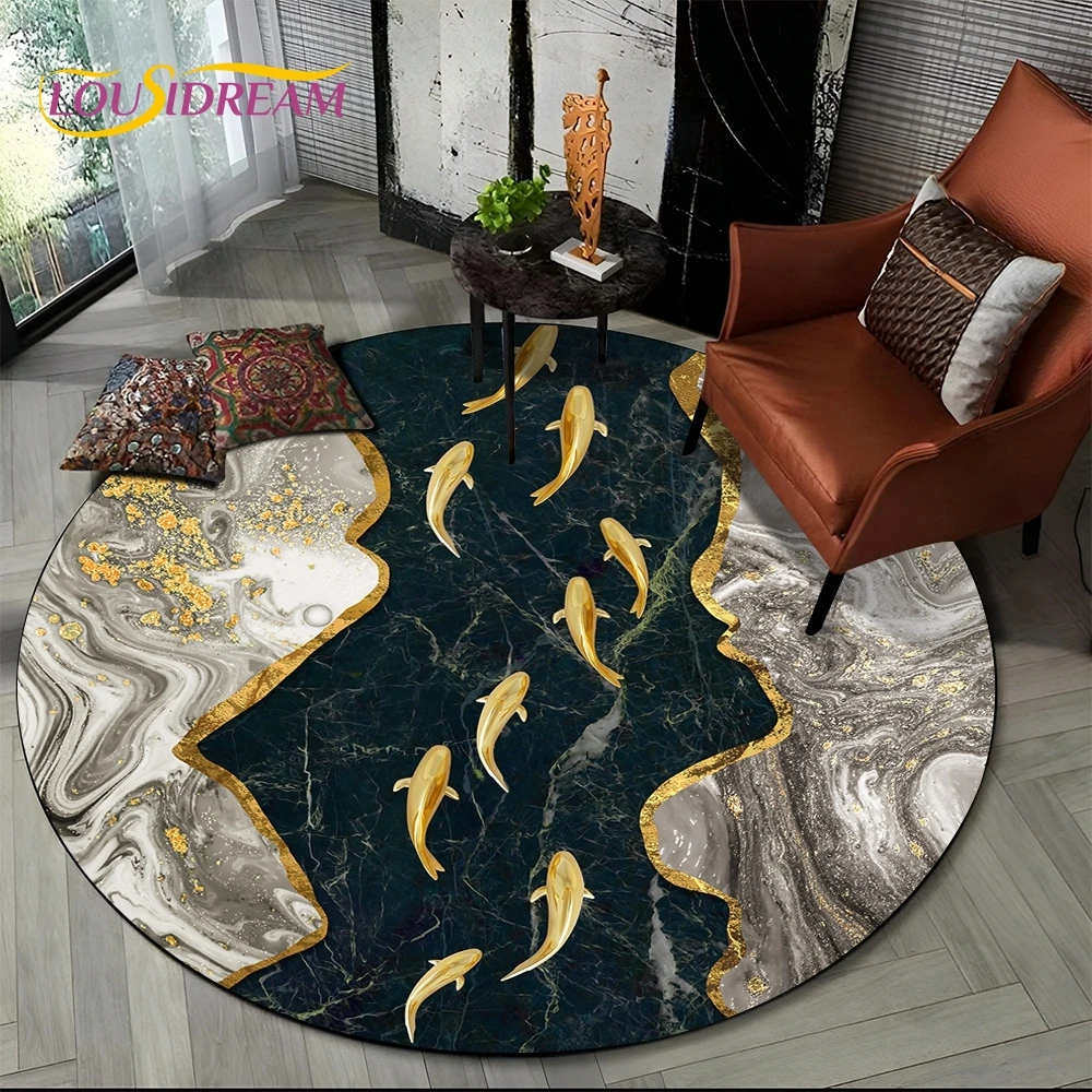 

Luxurious Colour Marble Blue Green Gold Round Carpet Rug for Living Room Bedroom Sofa Decor,Kid Area Rug Non-slip Floor Mat Gift