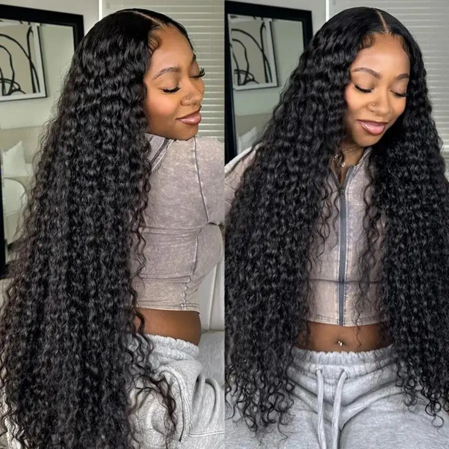 

Wet and Wavy Deep Wave 13x6 HD Lace Front Wig Human Hair 40 30 Inch Black Curly Wig Water Wave Preplucked Glueless Wig For Women