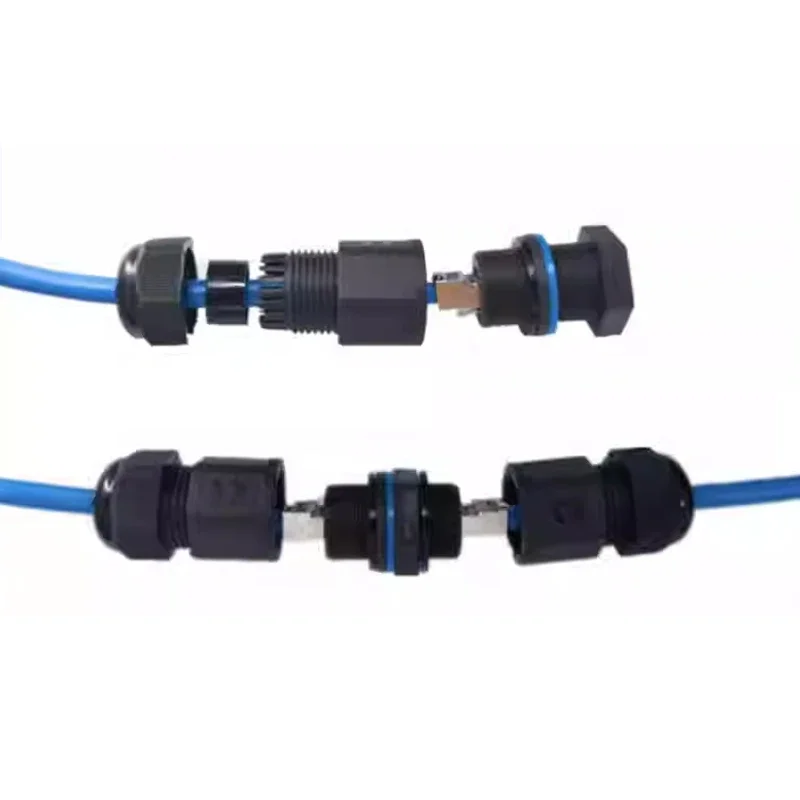 IP67 CAT6/CAT5 RJ45 Network Connector Shielded Cable Outdoor Chassis Dedicated Pulg LAN Line Straight Through Head Waterproof