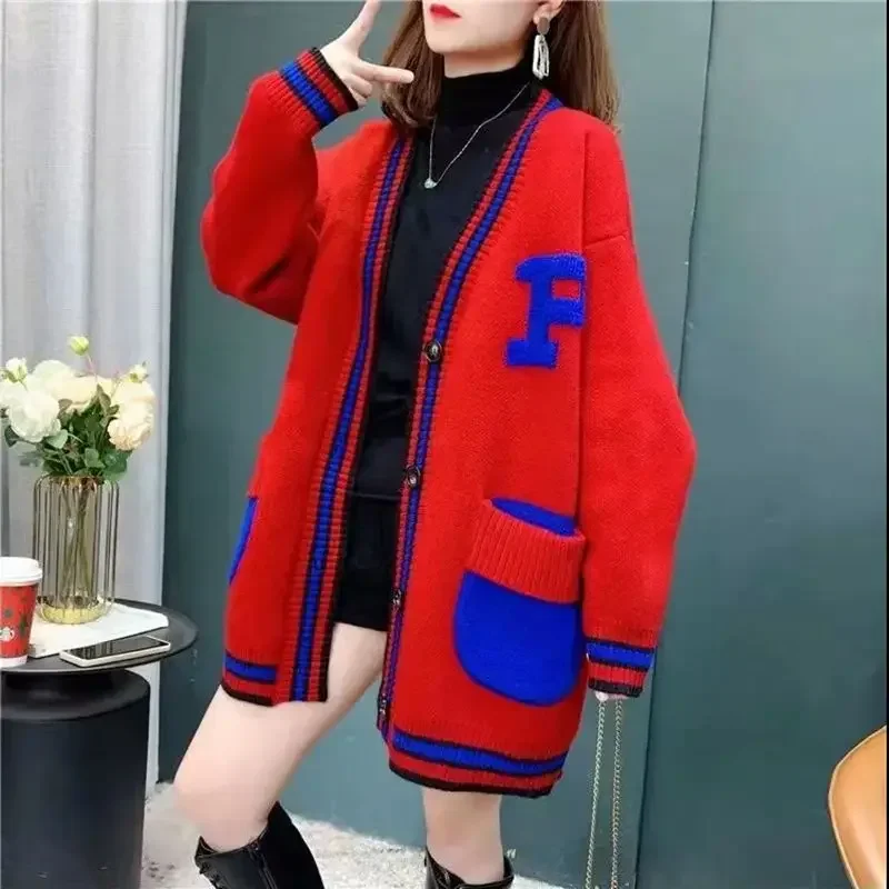 

Knit Tops For Woman Cardigan Long Women's Sweater Green Striped Y2k Vintage Cold Winter Clothing Crochet Harajuku Fashion Tall