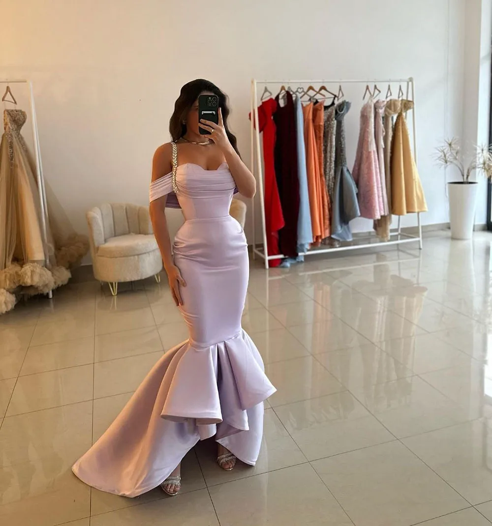 SoDigne Lilac Evening Dresses 2024 Mermaid Formal Party Gown Elegant Crystal Off The Shoulder Elegant Long Prom Dress Customized