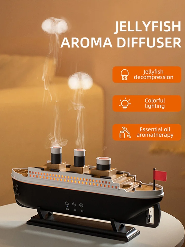 Titanic Cruise Ship Diffusers for Essential Oils Aromatherapy Air Humidifier with Remote Control Jellyfish Spray Aroma Diffusers