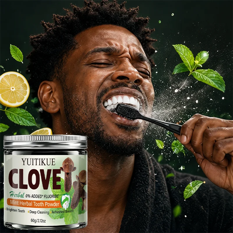 Clove Mint Herbal Tooth Powder Fluoride Free Deep Cleaning Brighten Teeth Refreshed Breath Natural Oral Care Tooth Powder