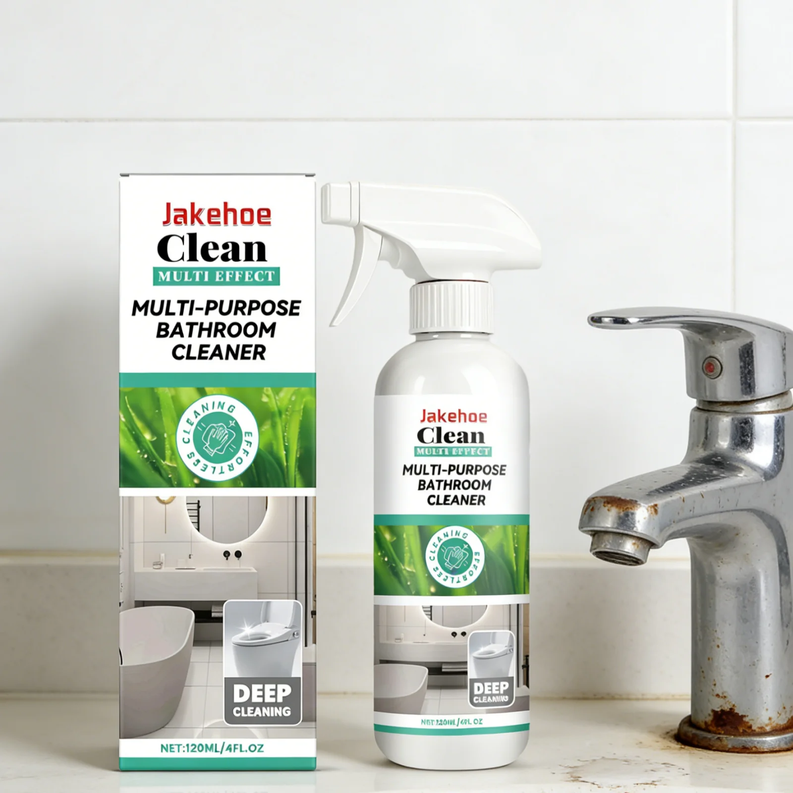 Jakehoe Multi Purpose Bathroom Cleaner Effortless Cleaning Powerful Stain Remover Fast Acting Gentle Shower Cleaner Spray 120ml