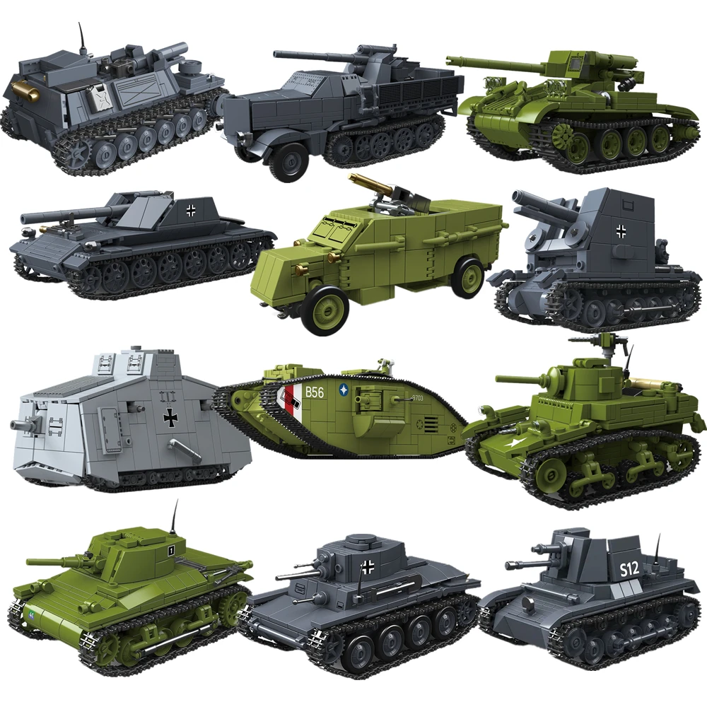 

World War 2 WW2 Army Military Soldiers Main Battle Tank Armored Vehicle Model Building Blocks Bricks Toys For Children Gift