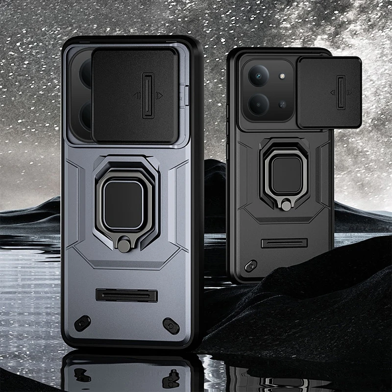 حافظة لهاتف Redmi 15 4G 5G مع كاميرا منزلق حلقي حماية نافذة درع غطاء خلفي متين لهاتف Redmi 15C 4G 5G غلاف مقاوم للصدمات