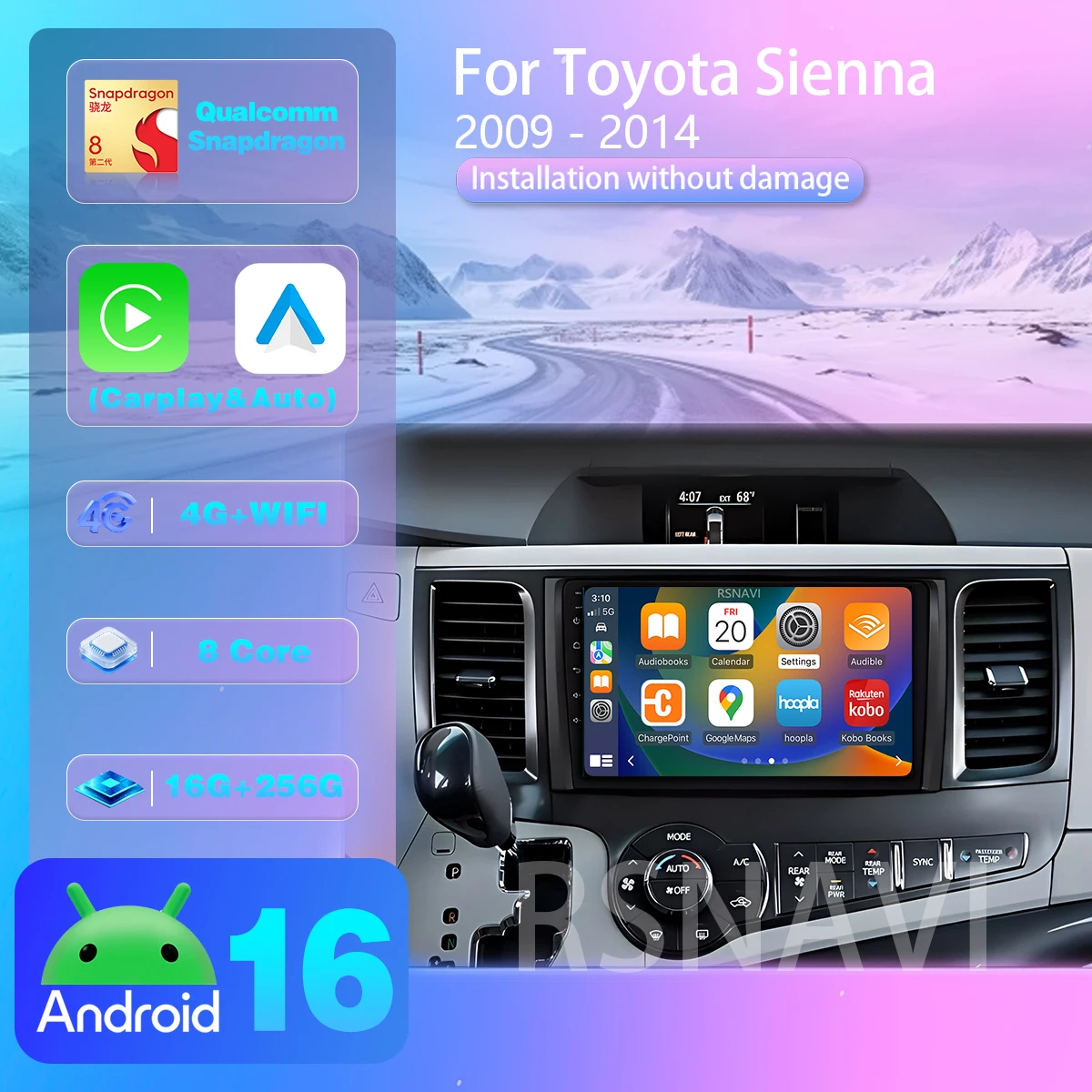 Android 16 Für Toyota Sienna 3 XL30 2010 - 2014 Carplay Auto Qualcomm Bildschirm Autoradio Multimedia Videoplayer DVD GPS BT