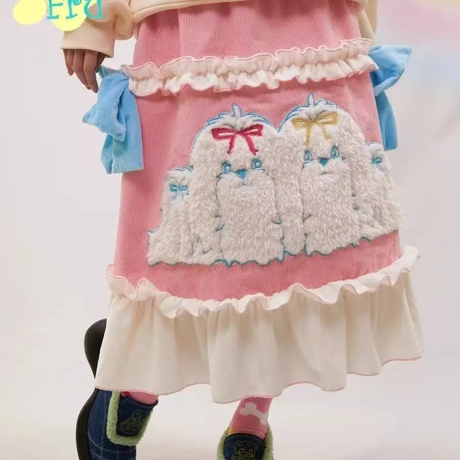 

New In Autumn Winter Patchwork Long Skirt For Women's 2025 New Trend Fashion Mid Length Sweet Cartoon Skirts Woman Clothes