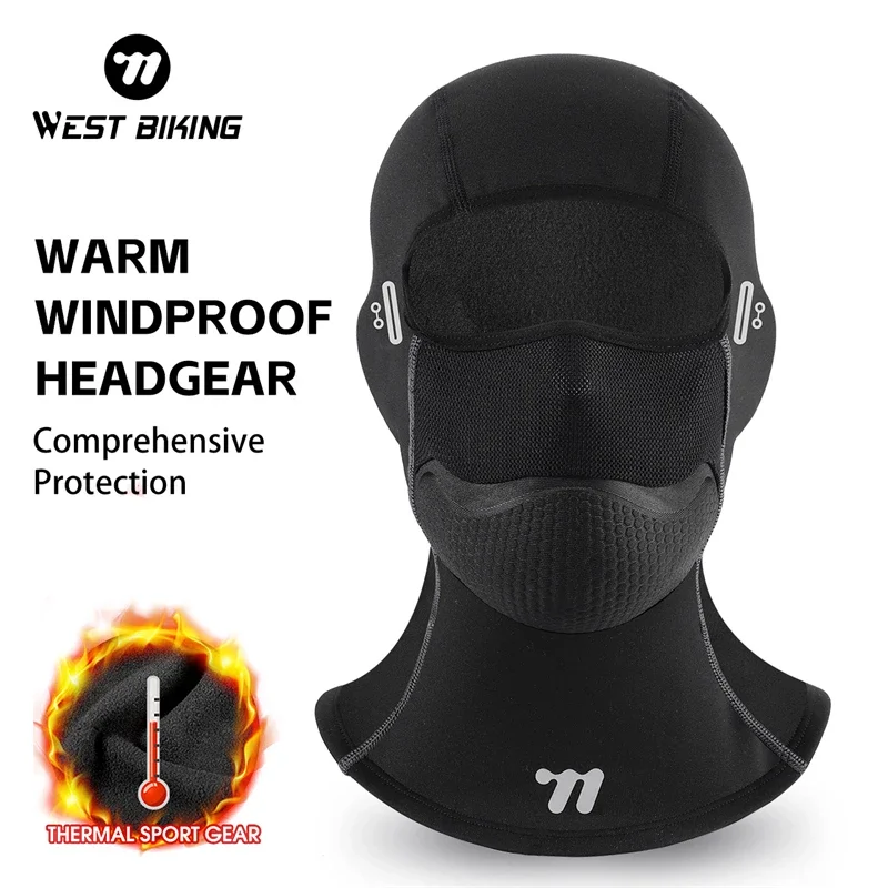 WEST BIKING Winter Motorcycle Fleece Balaclava Warm Cycling Mask With Breathing Mesh Skiing Face Chin Guard Thermal Sport Gear