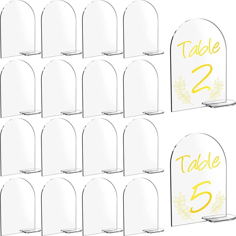 5/10Pcs Arched Acrylic Wedding Sign with Wood Base DIY Blank Acrylic Table Numbers Cards with Stand Holder For Event & Party Bar