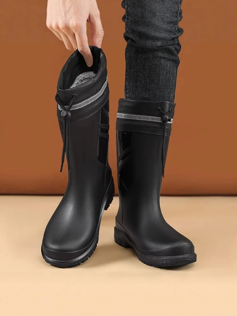 Men's High-Top Work Rain Boots Anti-Slip Outdoor Fishing Takeout Delivery Rider Special Spring Autumn PU Leather Rubber Sole