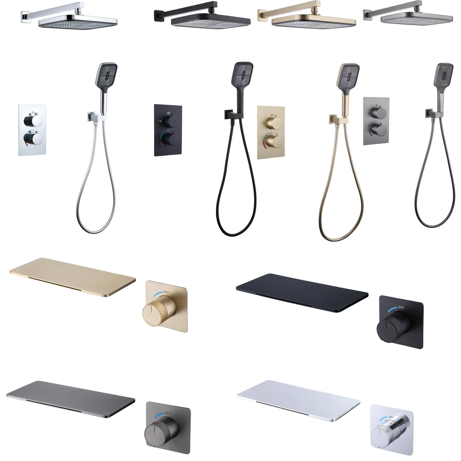 Concealed 2-Function Shower & Bath Tap Set, ABS Overhead Shower Head, Hot Cold Control Valve, Gunmetal Gray Finish for Bathroom