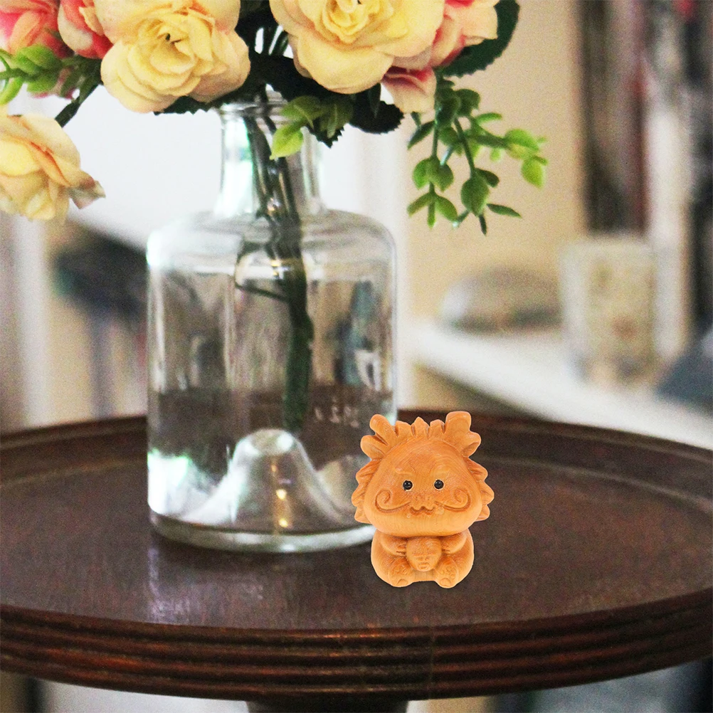 

2 Pcs Wooden Dragon Statue H crafted Carved Zodiac Decoration Mini Garden nament Office Home Carving