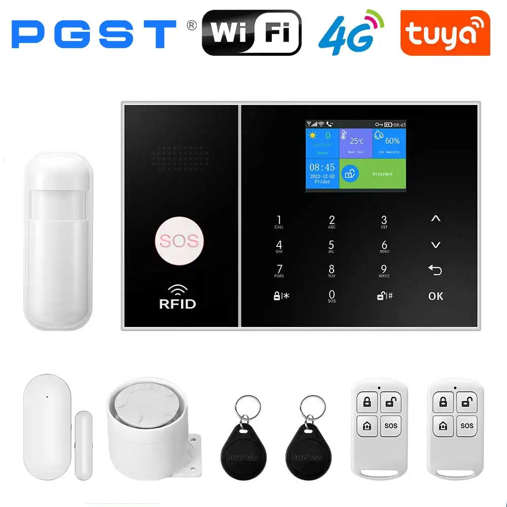 PGST TUYA Home Alarm System Smart Life APP Arbeit Alexa Google WIFI 4G Drahtlose Sichere Sicherheit für Haus 433 MHz 6