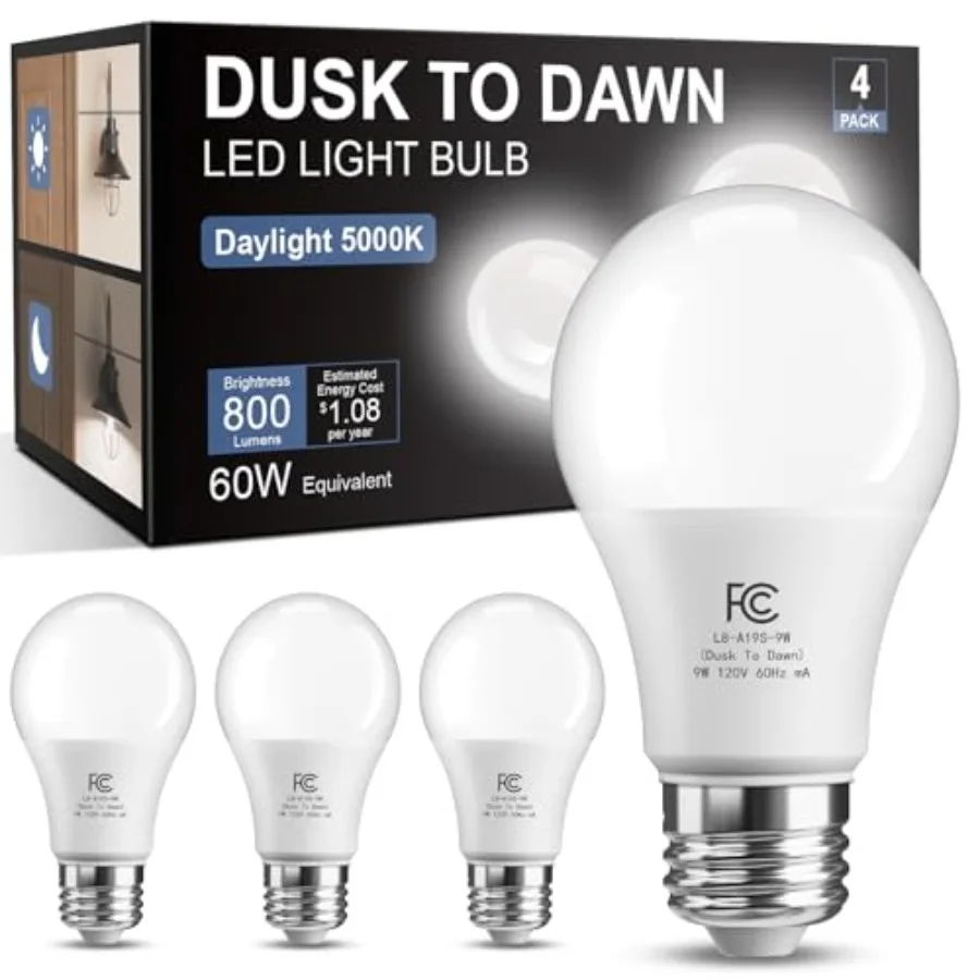 

Dusk to Dawn Light Bulbs Outdoor, Light Sensor A19 LED Light Bulb, Automatic on/Off Photocell Bulb for Outdoor Porch Lighting,