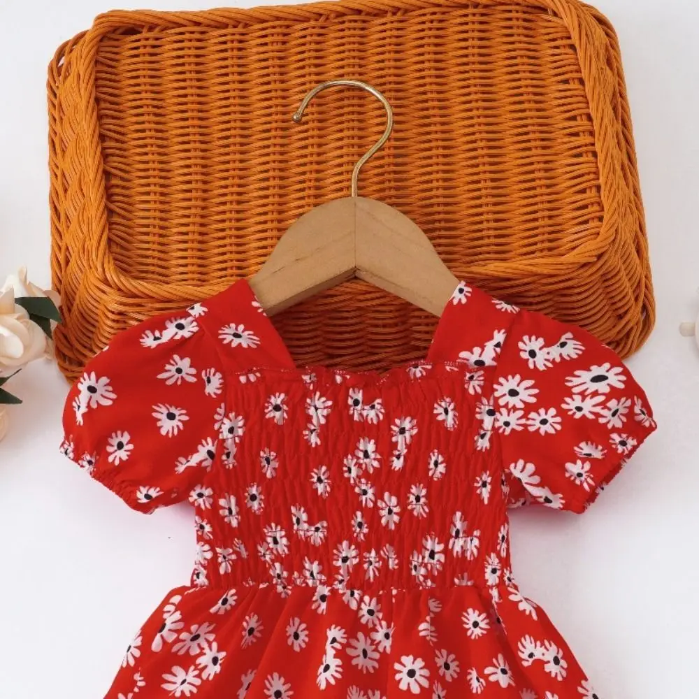 

Fashion Square Collar Baby Girls Princess Dress Party Puff Sleeve Summer Flower Dress Sweet Beach Vacation Toddle Dress Summer