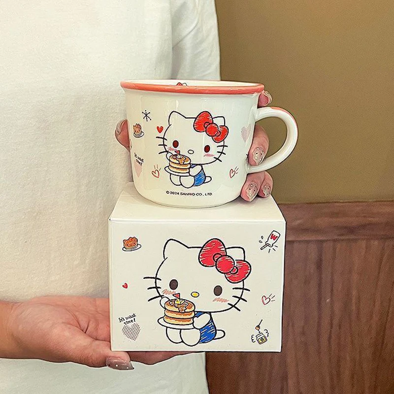 

2025 New Kawaii Anime Sanrio 340ML Hello Kitty Girl Heart Ceramic Mug Cute Cartoon Gift Set for Couples' Birthday Gifts Toys