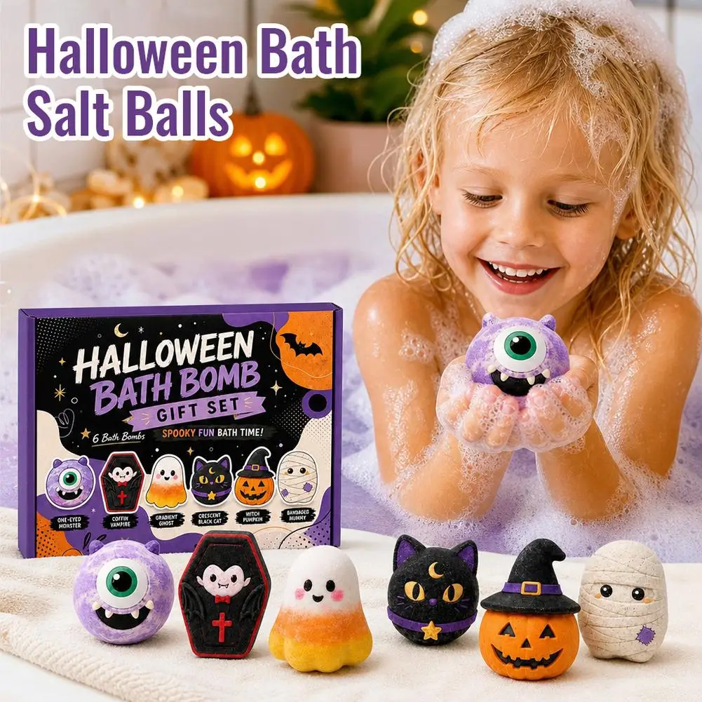 Halloween Bath Bombs Gift Set Ghost Pumpkin Black Cat Scented Fizzy Bath Soak for Home Spa Relaxation and Holiday Gifts