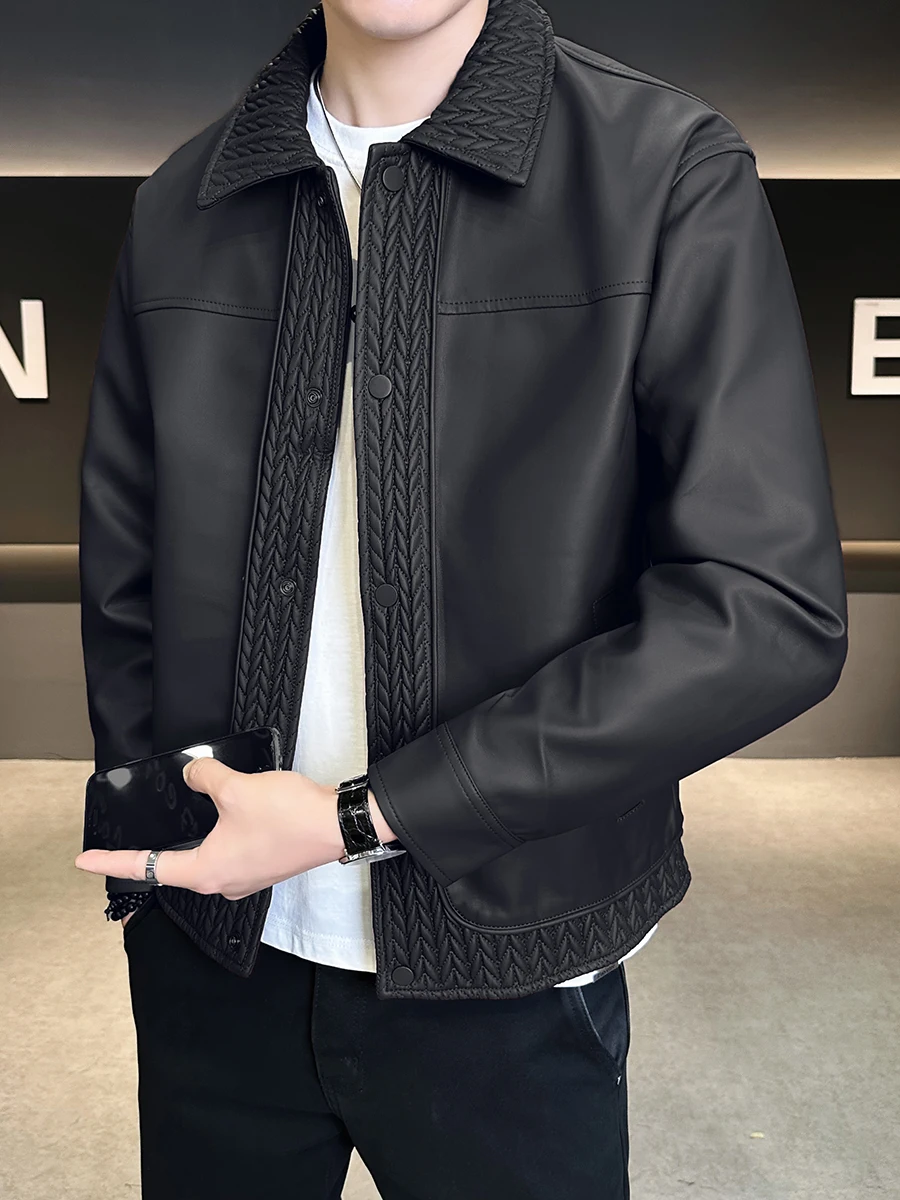 

Модное мужское кожаное пальто Jaet 2025 New Sle, повседневное универсальное длинное пальто на молнии све, однотонное пальто из искусственной кожи