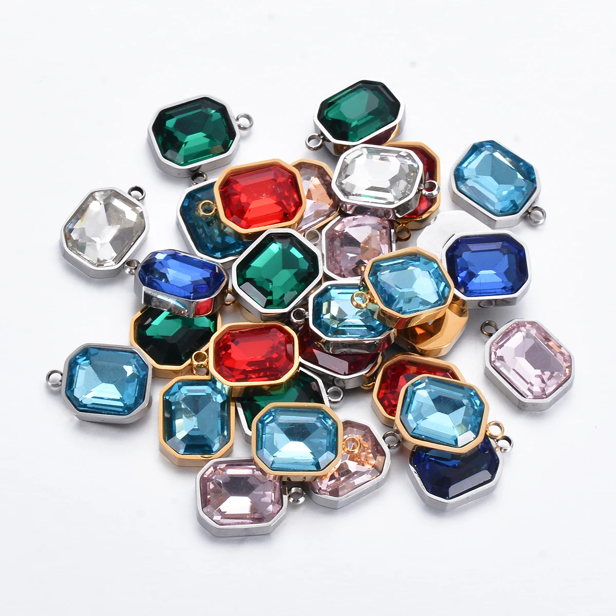 4pcs Wholesale Stainless Steel Glass Crystal Charms for DIY  Earrings Necklace Bracelet Jewelry Making Rectangle Charm Dangles