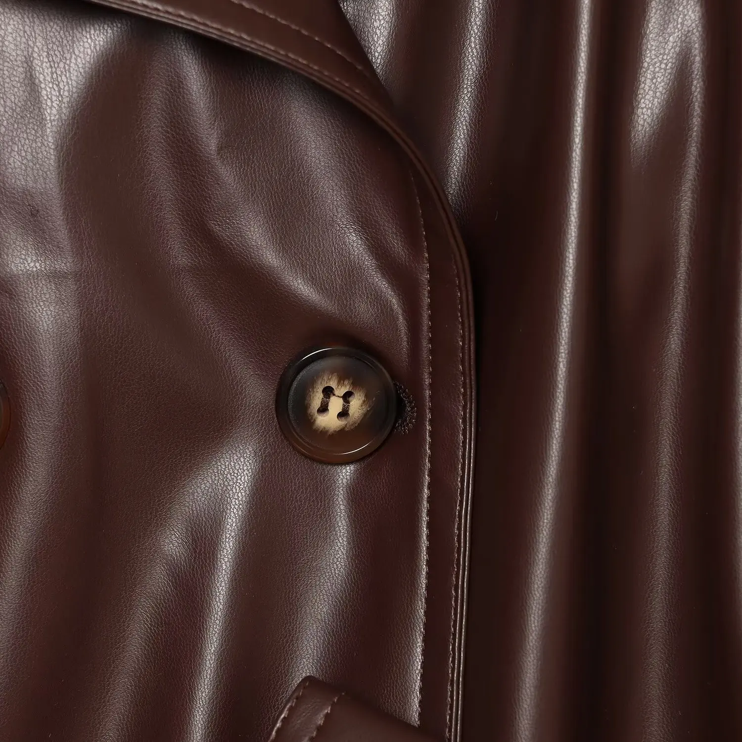 KASLEAD New Women's High-End Short Leather Effect Windbreaker Long Sleeve Polyester Fiber Double Breasted Short Coat Jacket