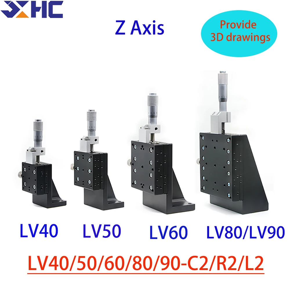 Z Axis LV40/50/60/80/90-C2/L2/R2  Manual Displacement Vertical-lift Fine Tuning Platform Cross Guide Linear Stage Sliding