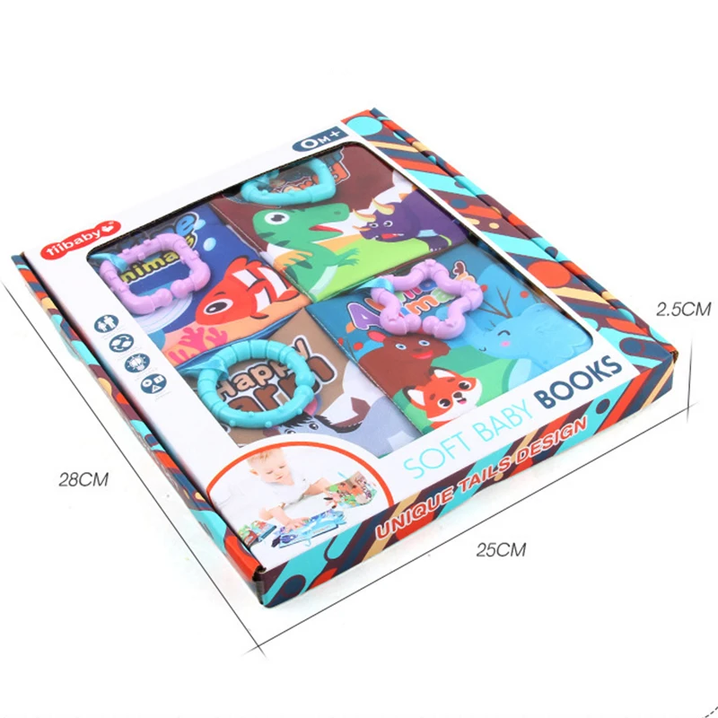 Livre en tissu 3D pour éducation précoce, jouet d'éveil en papier sonore avec queue, Cognition des animaux marins pour bébé, Puzzle pour enfant, livre doux en paume