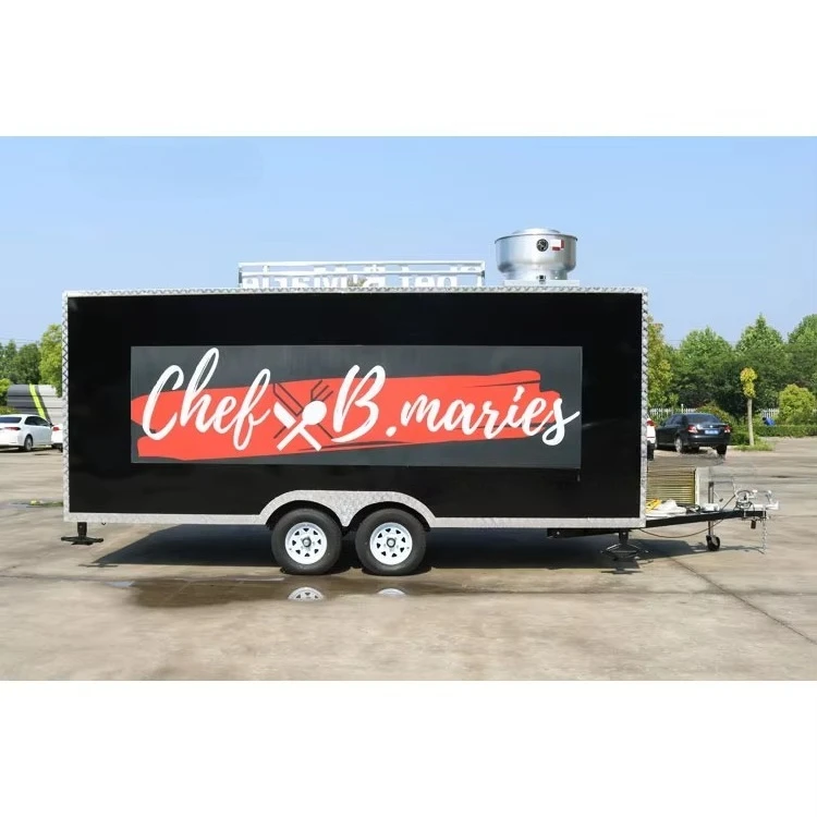 3 Sinks Food Trailer Black Fries Chicken Food Truck With Griddle Fryer Warmer
