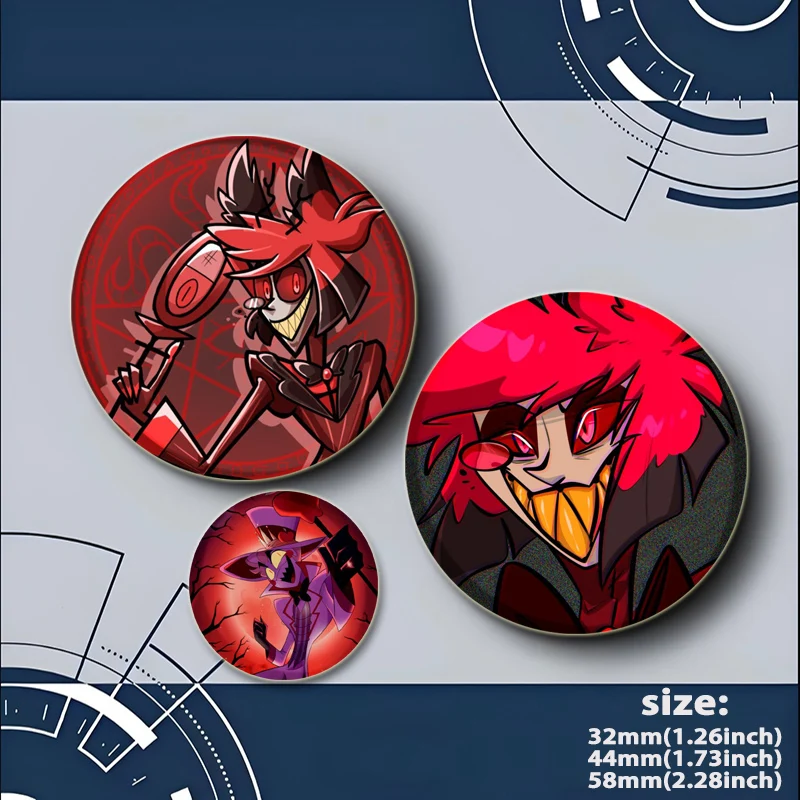 Hazbin Hote Tinplate Pin Charlie Morningstar Angel Dust Alastor Cartoon Brooches for Backpack Accessories Anime Collection Badge