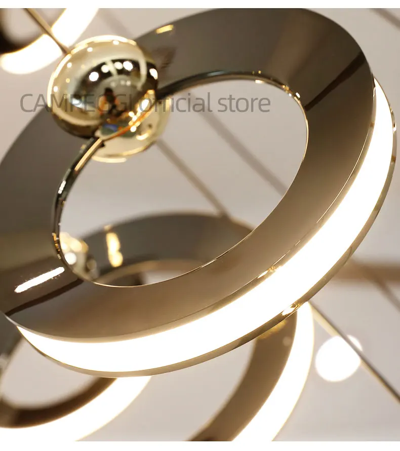 Modern Style LED Circular Staircase Pendant Light Villa Lobby Hanging Living Room Chandelier Dining Room Decoration Pendent Lamp