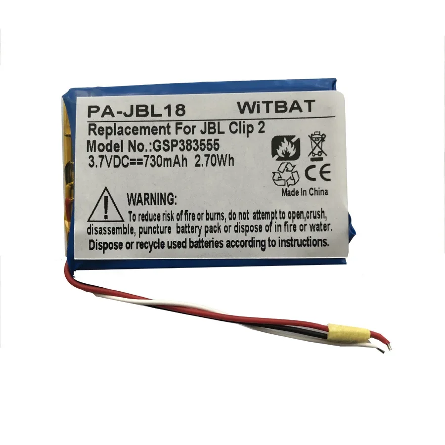 New 3.7V 730mAh Battery for JBL Clip 2 Player Li-Polymer Rechargeable Accumulator Pack Replacement P044052,GSP383555