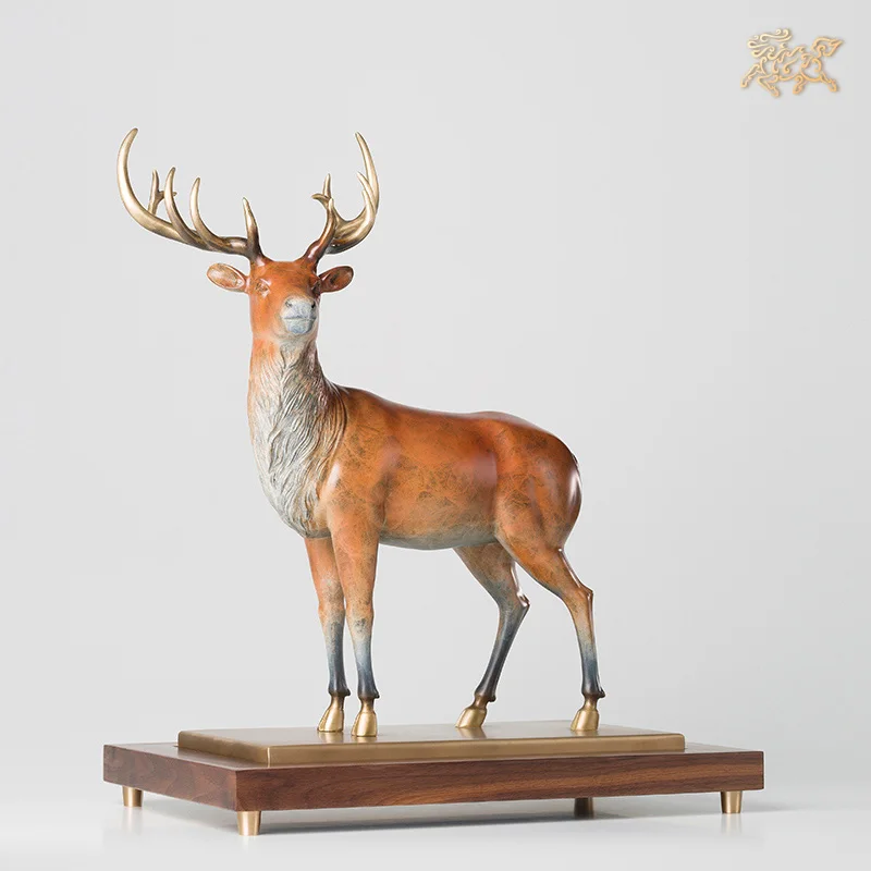 large high grade Europe Luxury decorative art HOME SHOP hallway Royal David's Deer statue brass Sculpture bring GOOD LUCK