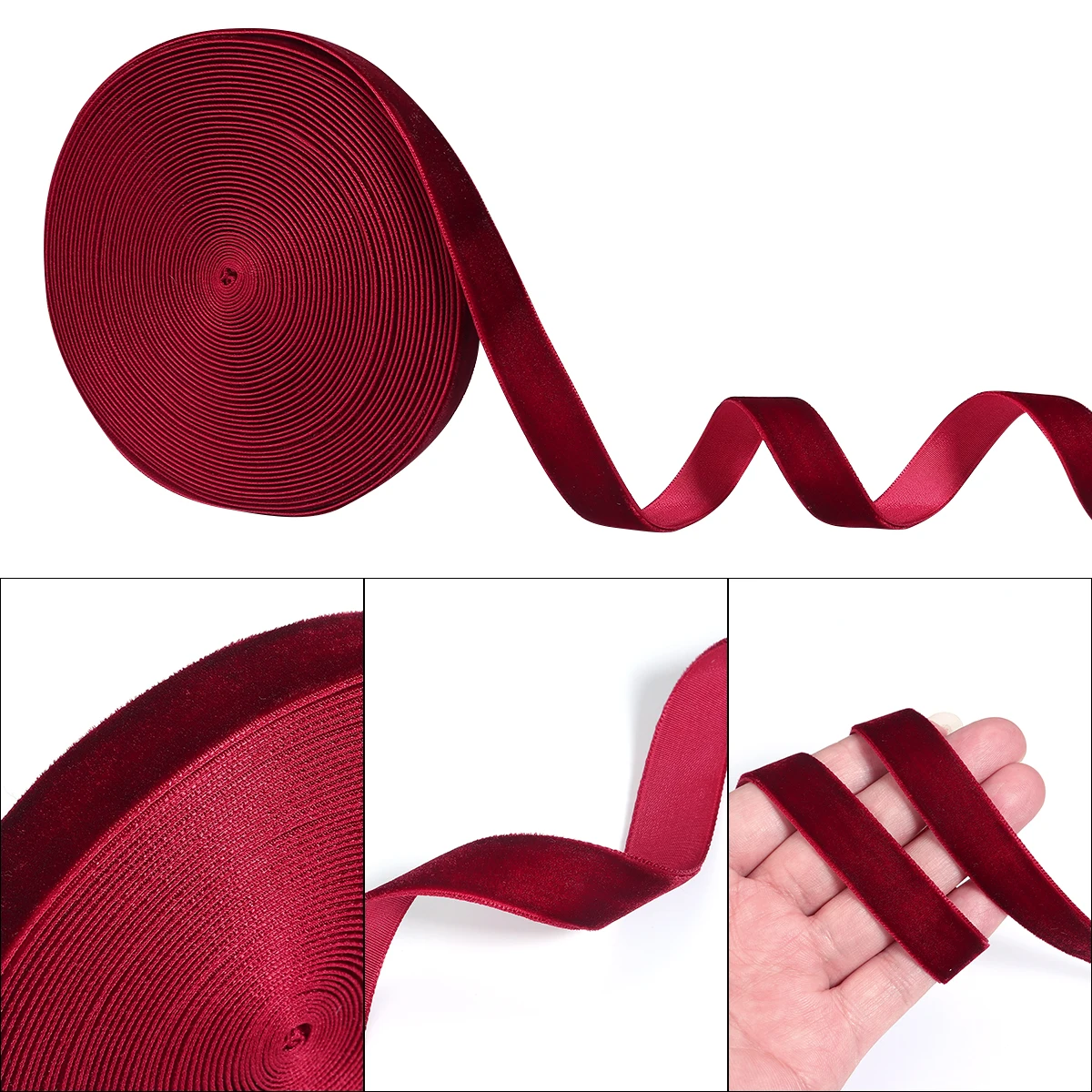 5-10 yards/rolle Samtband Weinrot Farbe Einseitiges Beflockungsband Für DIY Weihnachten Party Geschenk Blumenstrauß Verpackung Dekoration – Detail 3