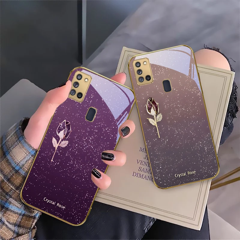 الرائعة كريستال روز لسامسونج A 31 32 A33 A34 35 14 A15 13 A16 25 A26 50 52 53 54 55 56 70 71 72 73 الزجاج الذهبي جراب هاتف