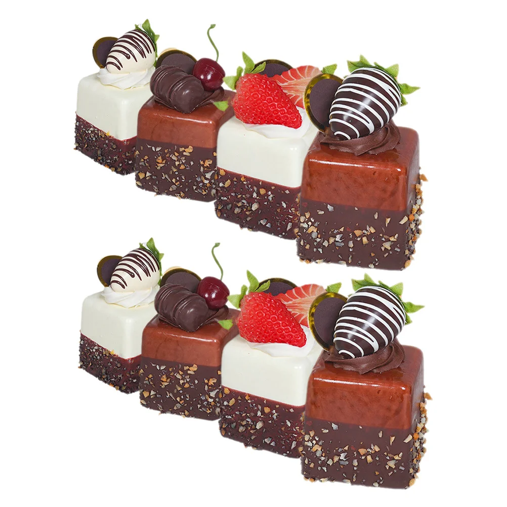 

8pcs Realistic Faux Strawberry Cake Artificial Dessert Display For Home Staging Photography Kitchen Decor Party Decoration