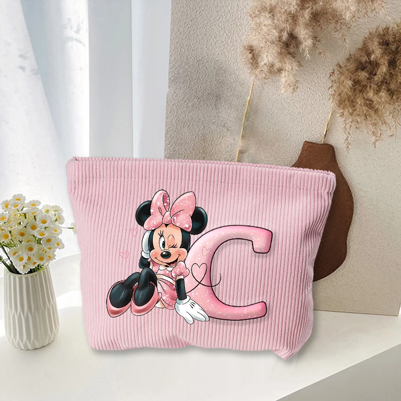 ميكي ميني ماوس رسالة A-Z سروال قصير حقيبة مستحضرات تجميل Kawaii المرأة سعة كبيرة سستة مستحضرات التجميل تخزين جيب حقيبة يد الموضة #3