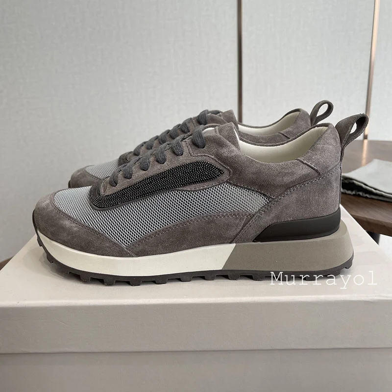 New Flat Shoes Women's Beaded Decorative Breathable Lace Up Sneakers Spring Autumn Casual Versatile Single Shoes Running Shoes