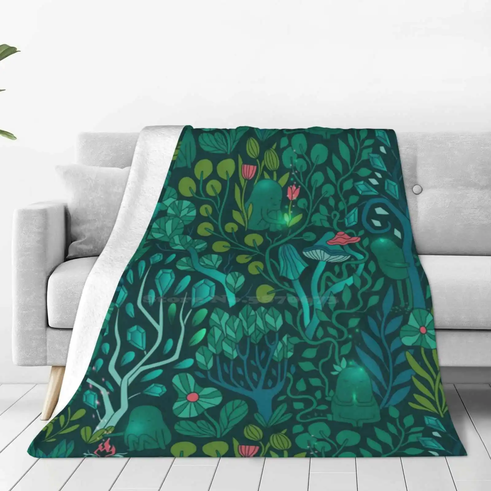 Emerald Forest Keepers. Fairy Woodland Creatures. Tree , Plants And Mushrooms Creative Design Comfortable Warm Flannel Blanket