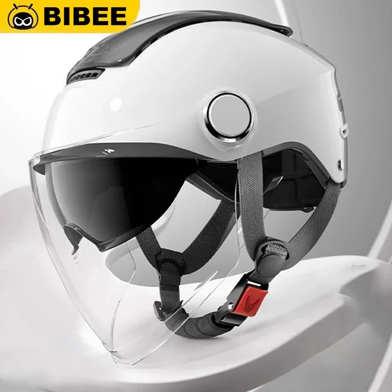 

BIBEE Electric Bike Helmet Summer Breathable Electric Motorcycle Open Face Helmet Men Women Dual Lenses Jet Scooter Half Helmets