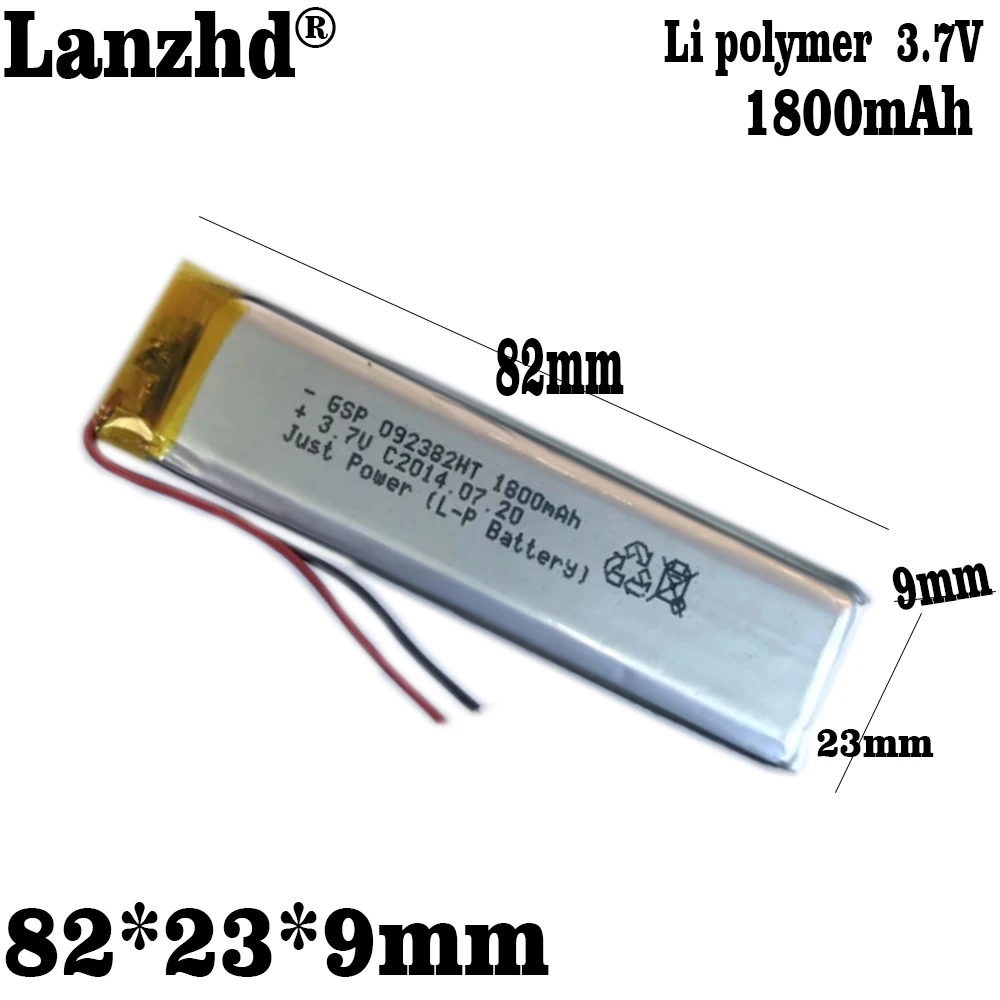 New 902382 3.7V 1800mAh Lithium Polymer LiPo Rechargeable Battery For Light strip bicycle taillight sex articles Mp3 PAD DVD