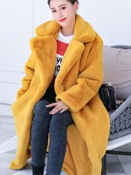 Women Winter Furry Warm Fur Outerwear Fashion Loose Faux Fur Rabbit Long Jacket Casual Thickened Mink Fur Coat Fluffy Jackets