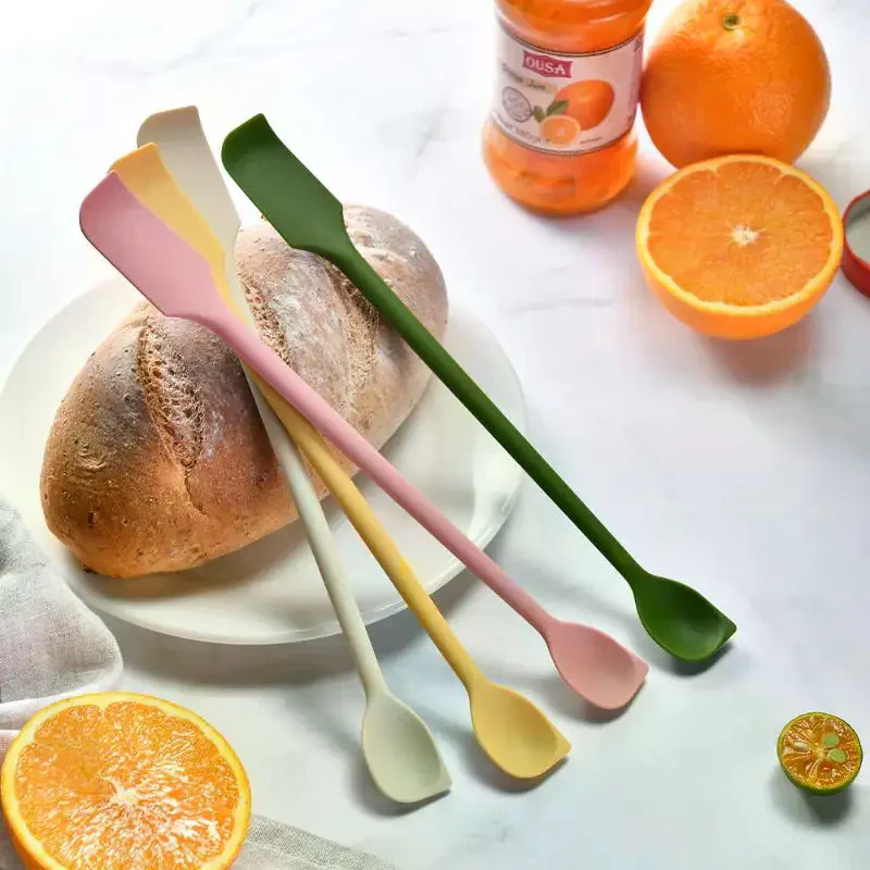 2Pcs Mini Silicone Scraper Double End Two In One Spatula Jam Bottle Cosmetic Bottle Scraper Spoon Set For Jam Seasoning