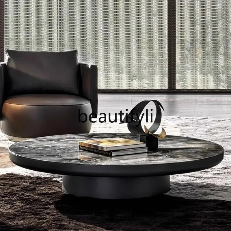 Italian light luxury modern minimalist high sense natural luxury stone avocado green round living room coffee table