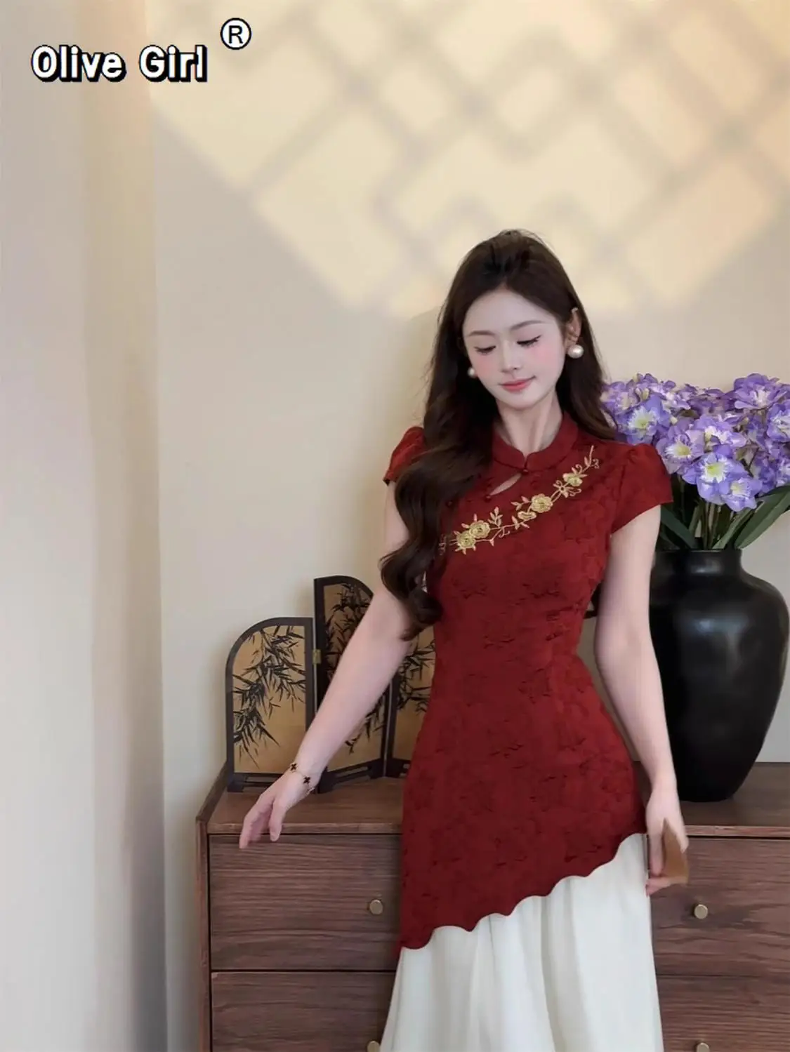 فستان صيفي 2025 الملابس الصينية التقليدية تشيباو التطريز الربط وهمية قطعتين فستان تشيباو أنيق شيونغسام #5