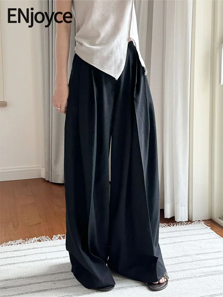 

2024 Summer Women Vintage Artistic Wide Leg Dance Pants Ladies Casual Streetwear Korean Fashion Loose Black Trousers