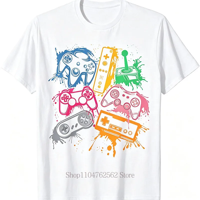 Video Game Console Controller Print T-shirt Summer Men Casual Fashion Funny Streetwear Top Retro O-Neck Short Sleeve Cotton Tees