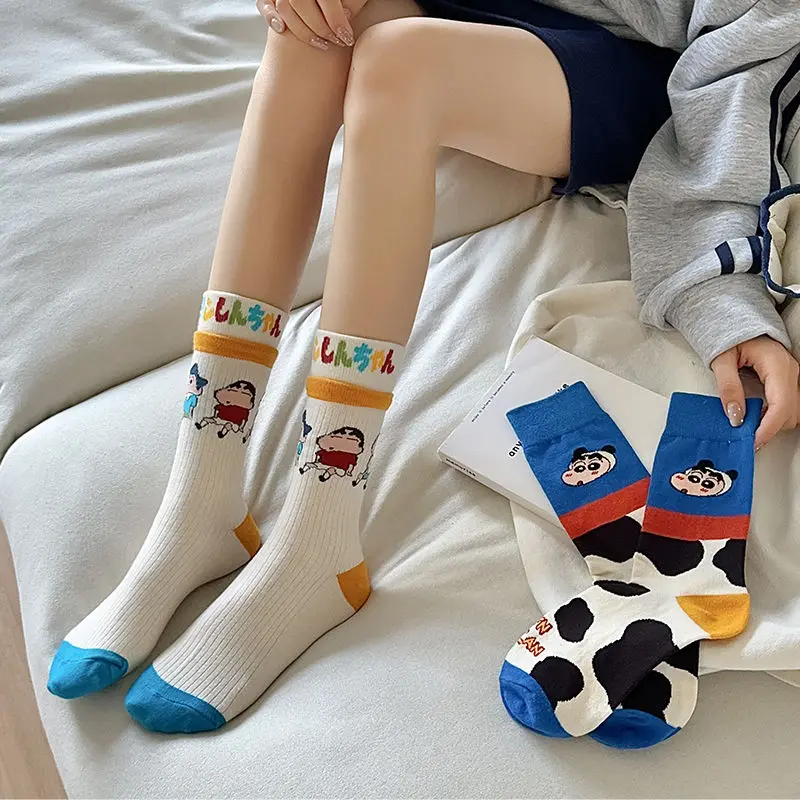 

New Kawaii Crayon Shin-chan Socks Anime Afraid Dog Warm Stockings Cartoon Cotton Soft Breathable Mid-Tube Socks Couple Girl Gift