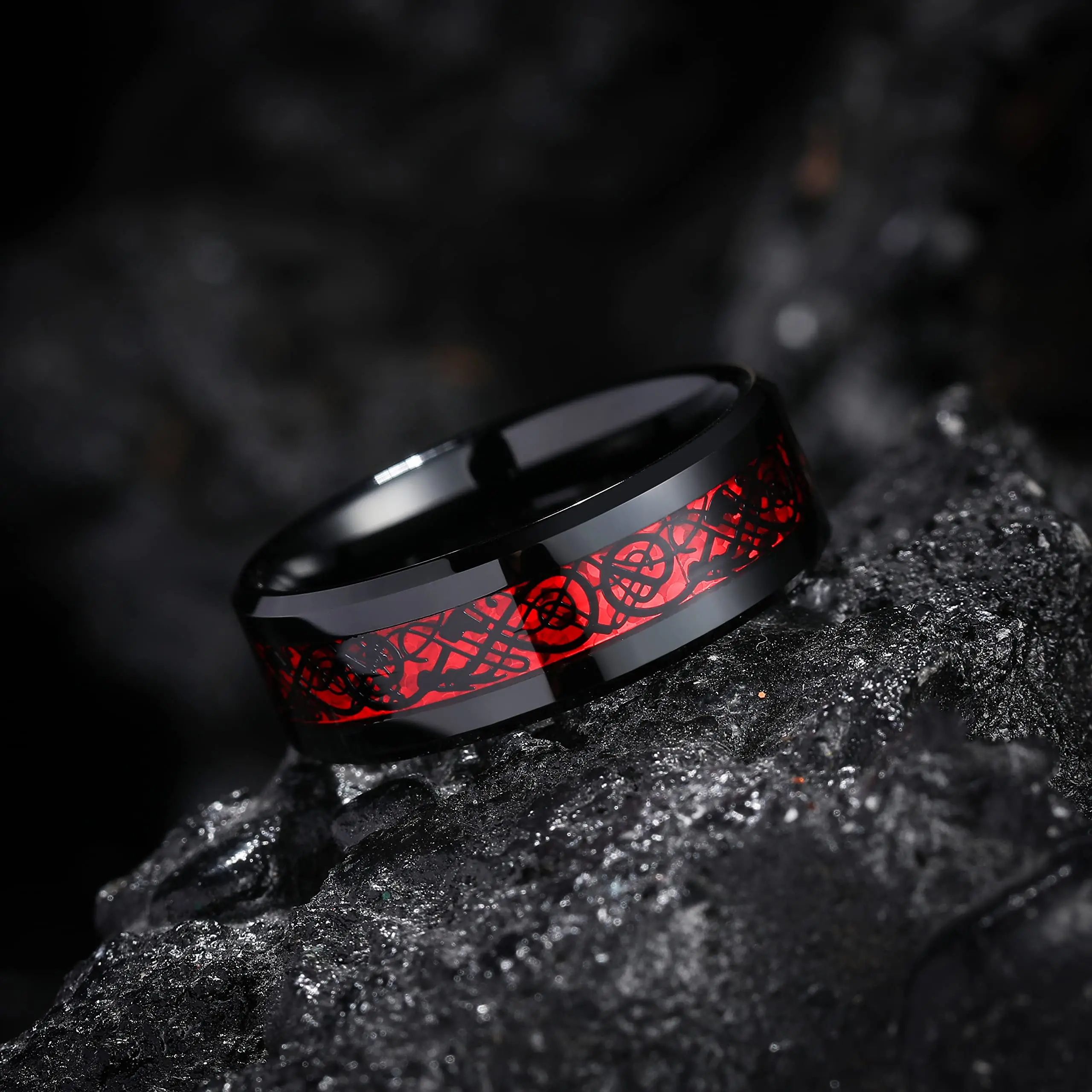 16 Colors Fashion 8mm Titanium Celtic Dragon Rings For Men Inlay ColorFul Carbon Fiber Men Stainless Steel Rings Wedding Band