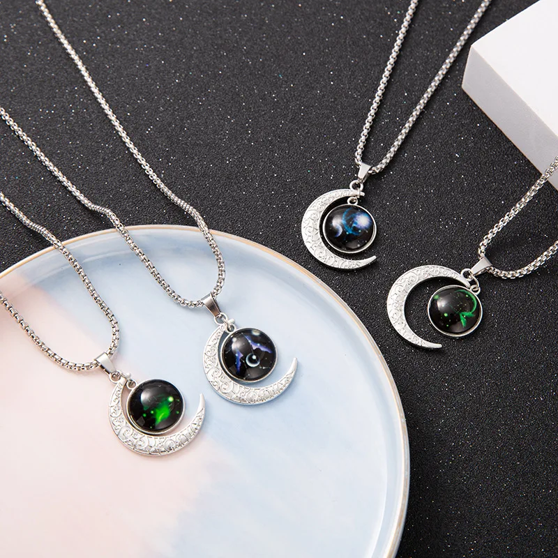 12 علامات زودياك قبة الهلال القمر قلادة للنساء برج الحمل الثور السرطان الدلو الحوت قلادة موضة مجوهرات الحفلات